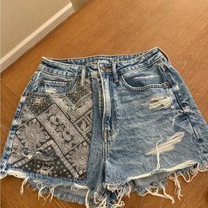 American Eagle Outfitters Blue Jean Shorts with Bandana Patch